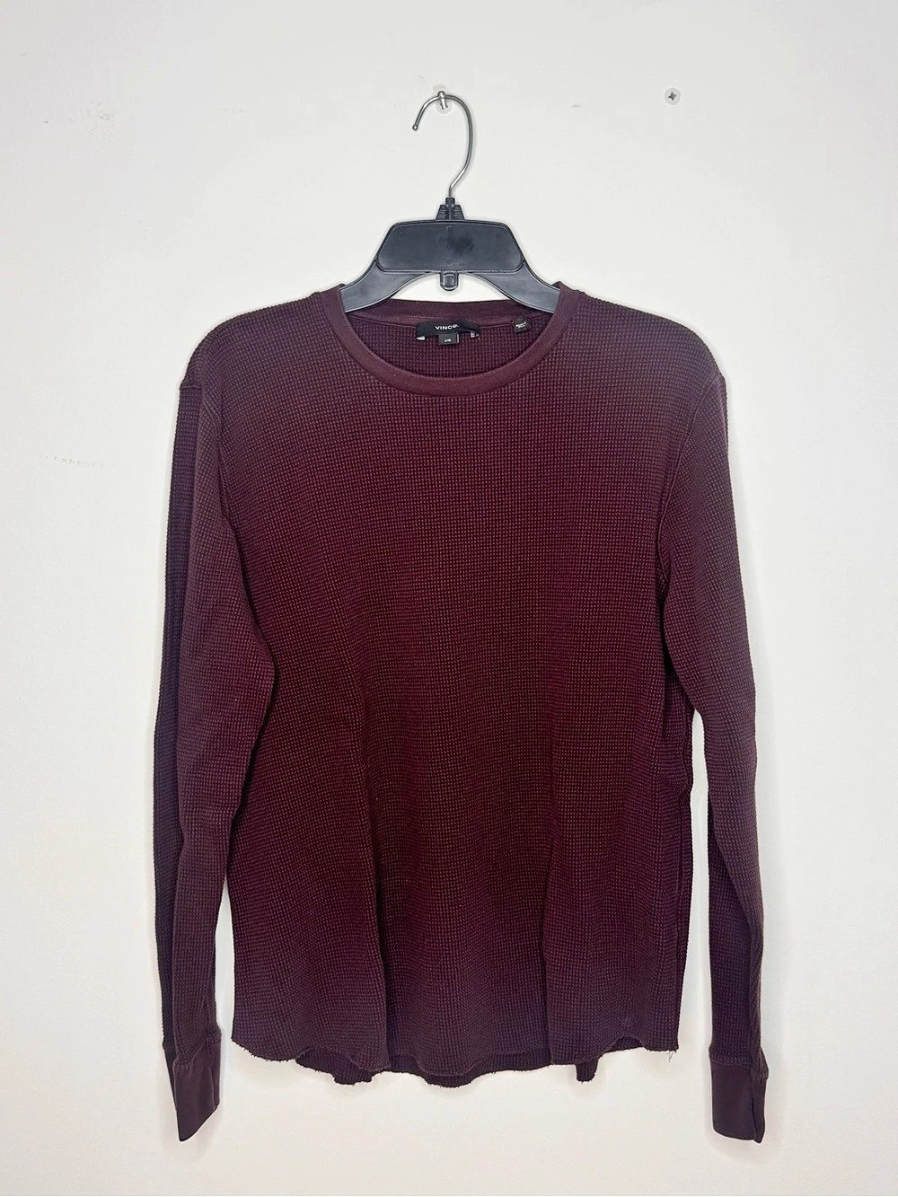 Vince Thermal Long Sleeve Crew Textured Top in Burgundy Size Large